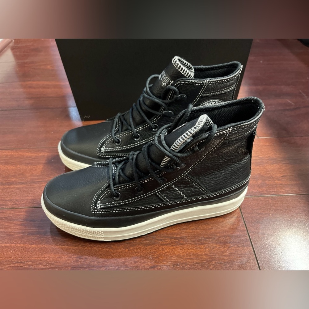 Womens 7.5 Converse Equip Hi Top Boot Leather Waterproof Shoe Black A08555C New - Picture 9 of 16